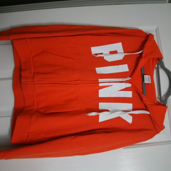 PINK By Victoria's Secret Full-Zip Hooded Sweatshirt, Size Large, Orange - Picture 3 of 3